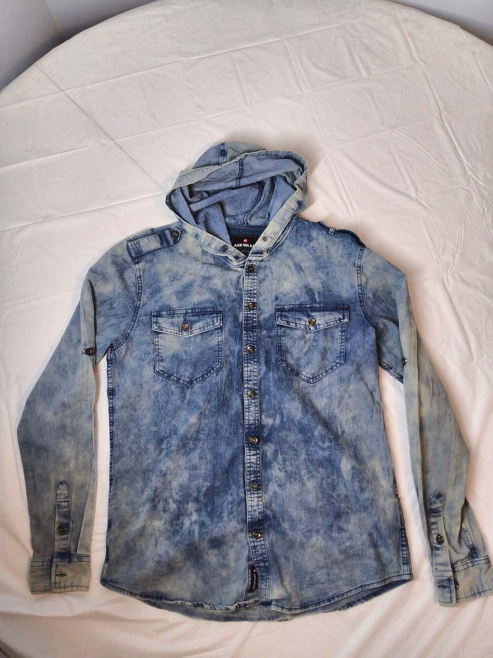 Airwalk Hooded Denim Shirt Acid Wash Blue